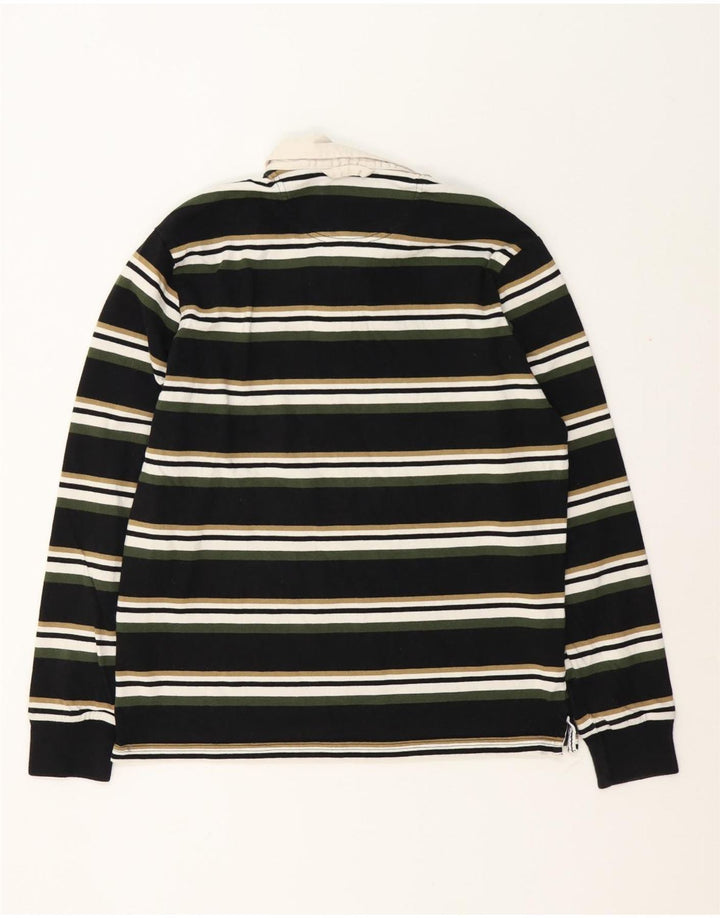 Marks & Spencer Polo de rugby de manga larga para hombre, tamaño mediano, color negro a rayas