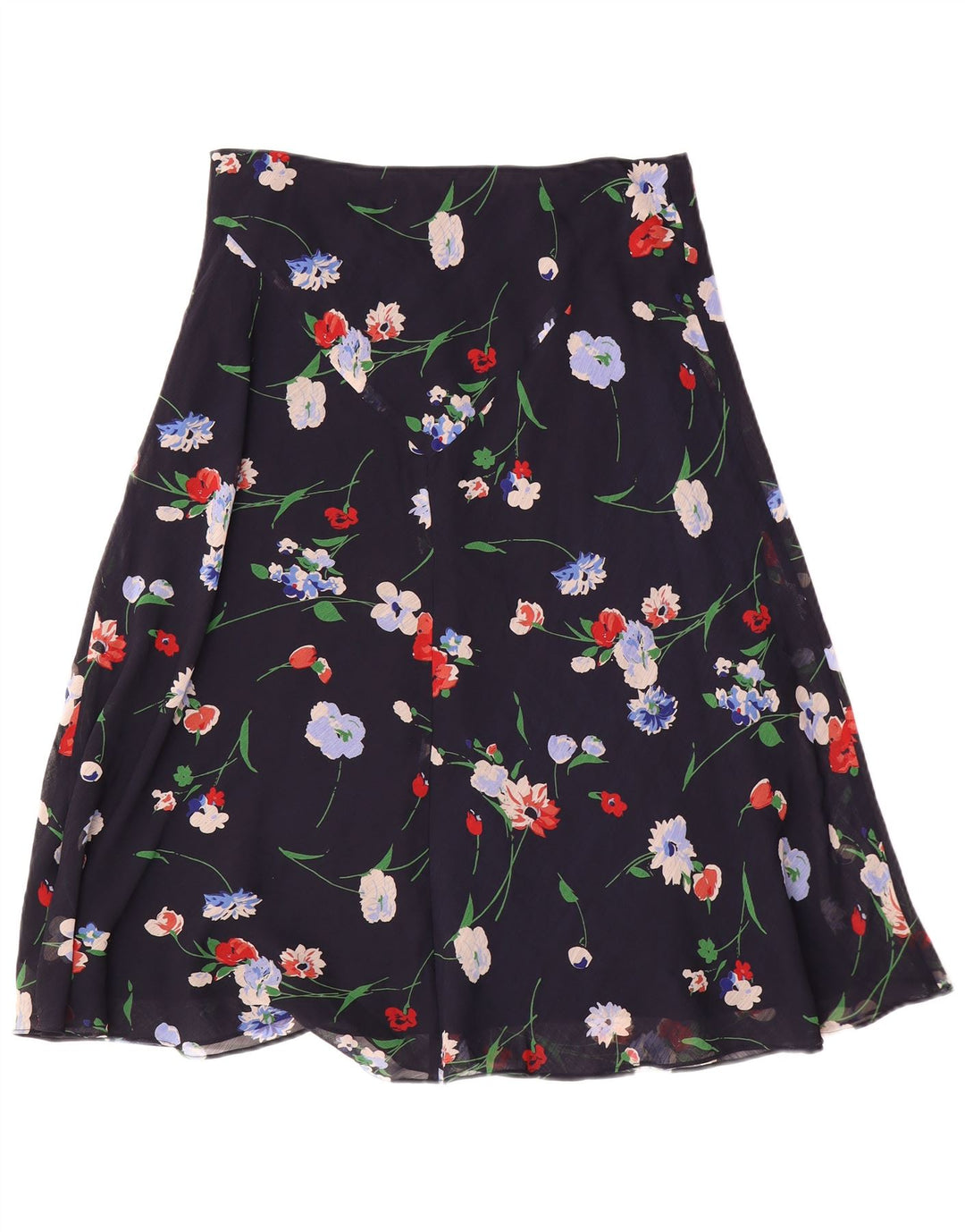 Chaps Falda acampanada para mujer US 10 grande W30 azul marino floral poliéster
