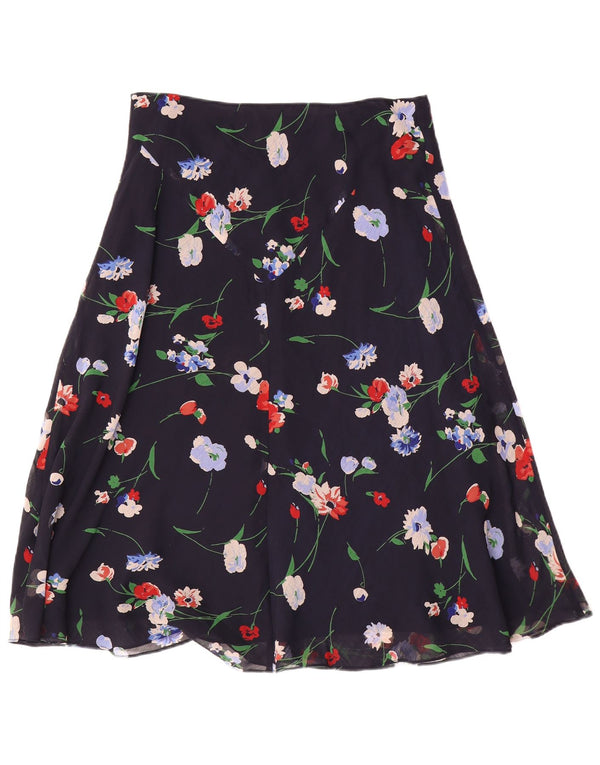 Chaps Falda acampanada para mujer US 10 grande W30 azul marino floral poliéster