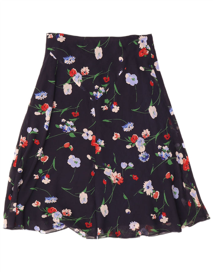 Chaps Falda acampanada para mujer US 10 grande W30 azul marino floral poliéster