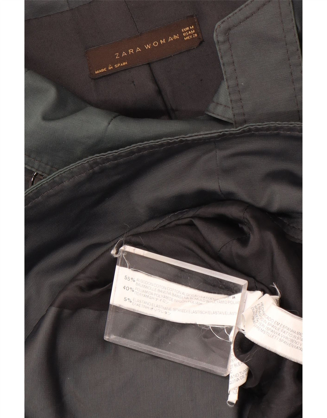 Zara Mujer Gabardina Corta De Doble Botonadura UK 44 Algodón Gris Medio