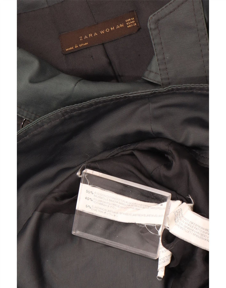 Zara Mujer Gabardina Corta De Doble Botonadura UK 44 Algodón Gris Medio