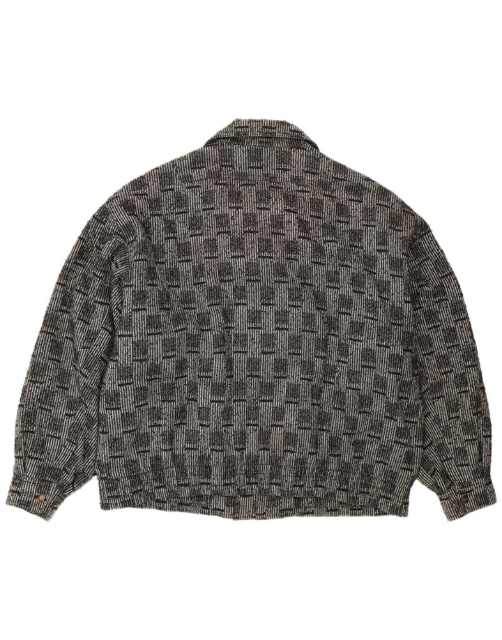 VINTAGE Chaqueta bomber para hombre IT 52 XL Lana a cuadros gris