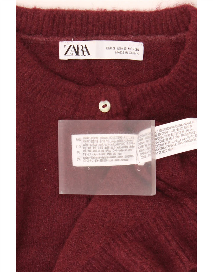 Zara Mujer Crop Oversize Cardigan Suéter UK 10 Pequeño Granate Poliéster