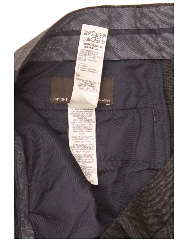 Marks & Spencer Pantalón de traje recto corto para hombre W34 L25 Lana gris