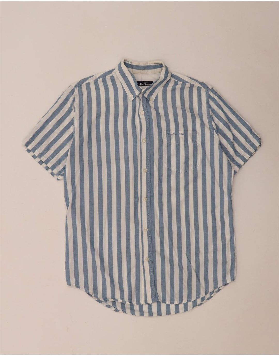 Ben Sherman Camisa de manga corta para hombre de algodón a rayas azul medio