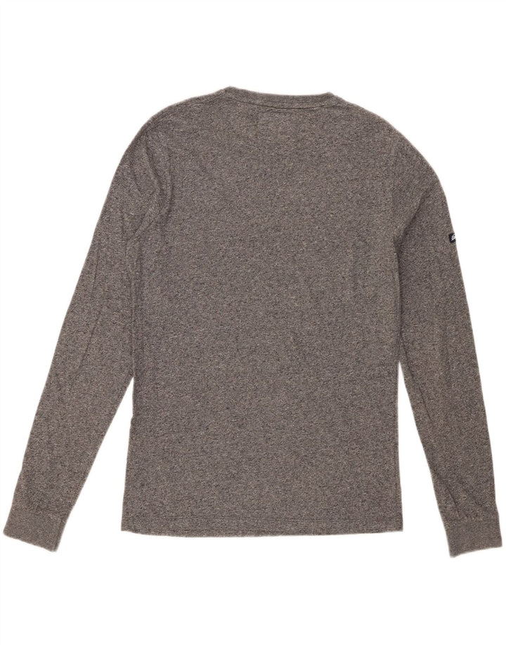 SUPERDRY Hombre Top de manga larga de algodón moteado gris pequeño