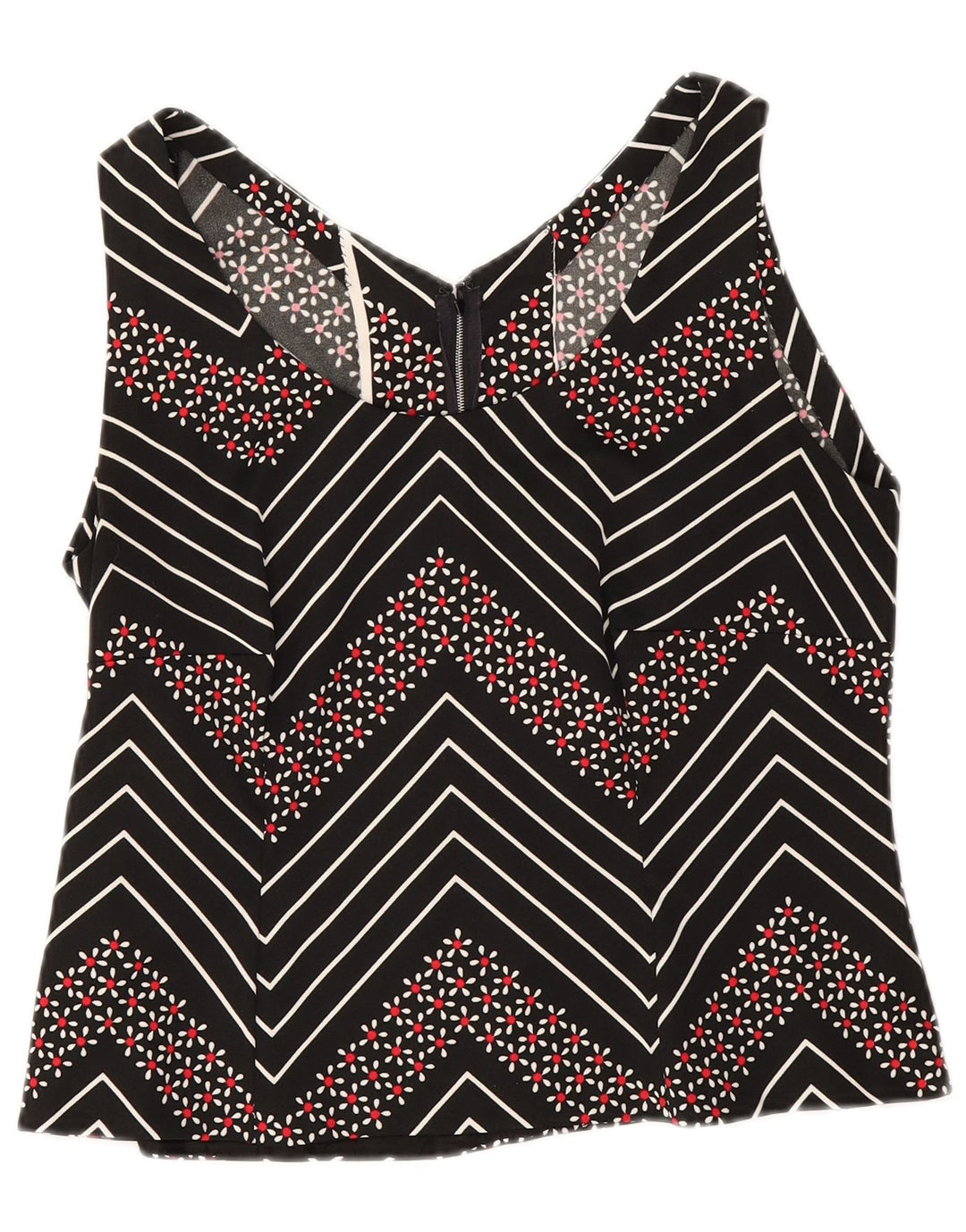 Vintage mujer crop blusa sin mangas Top Reino Unido 12 Chevron negro medio