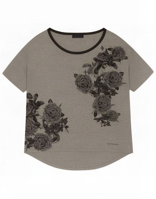 Trussardi Camiseta gráfica para mujer Top UK 46 Large Gris Floral Viscosa