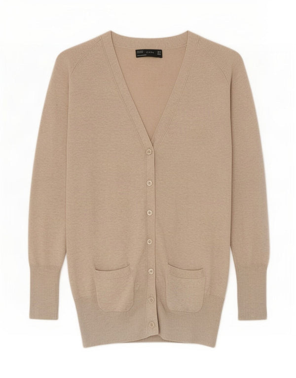 Zara Mujer Cárdigan Suéter UK 10 Pequeño Algodón Beige