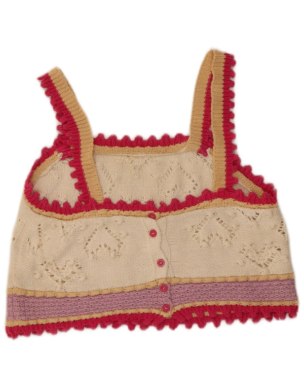 Zara Blusa Corta De Punto para Mujer UK 40 Medio Off White Algodón Color Block