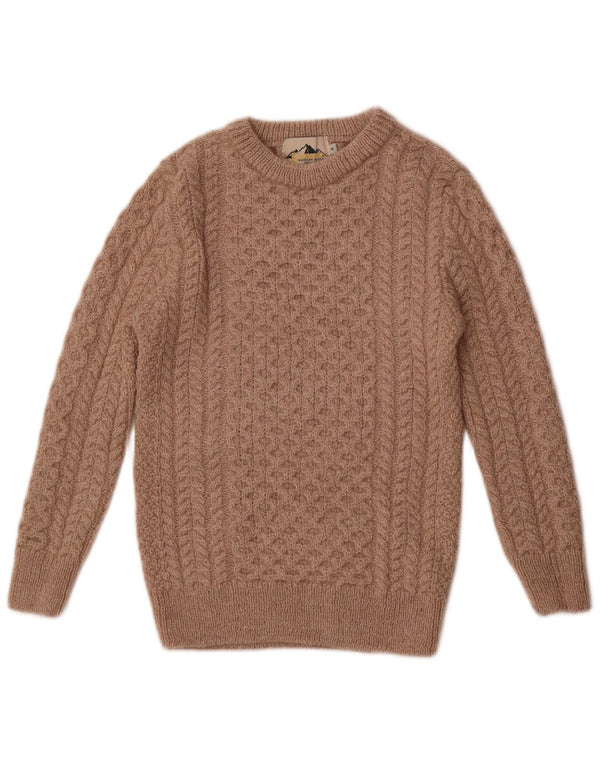 Vintage mujer barco cuello jumper suéter Reino Unido 10 pequeña lana merino beige