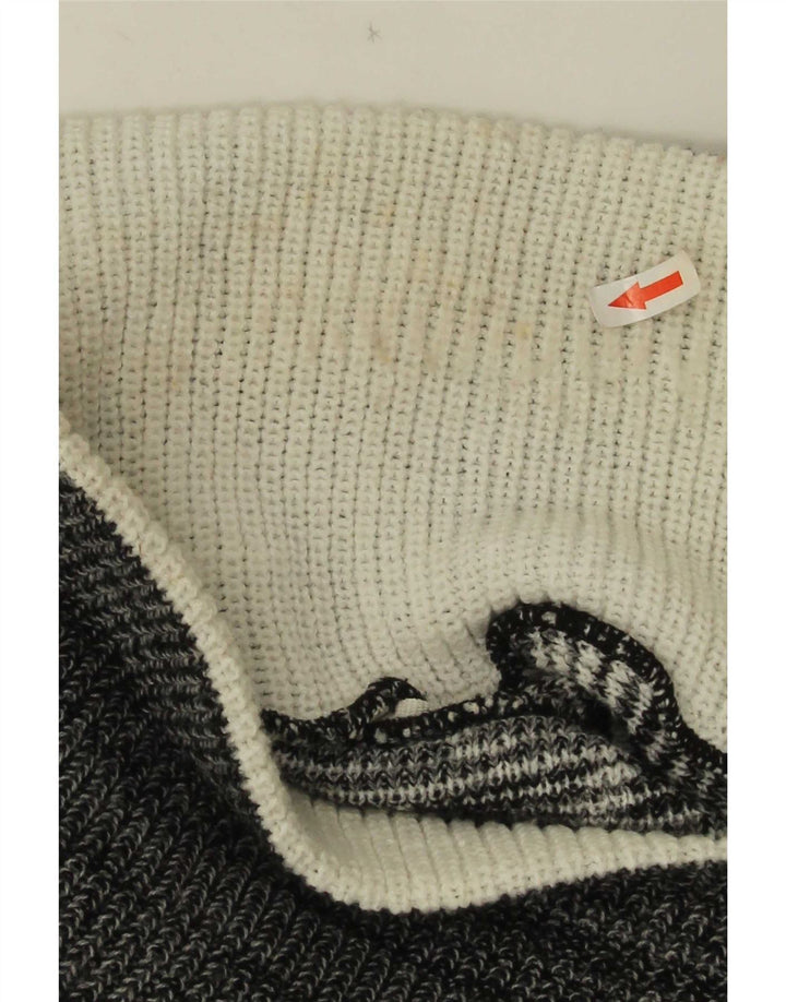 Vintage hombres chal cuello jumper suéter medio gris geométrico