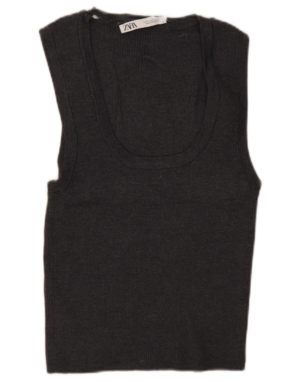 Zara Mujer Top Corto Sin Mangas ES 40 XL Gris