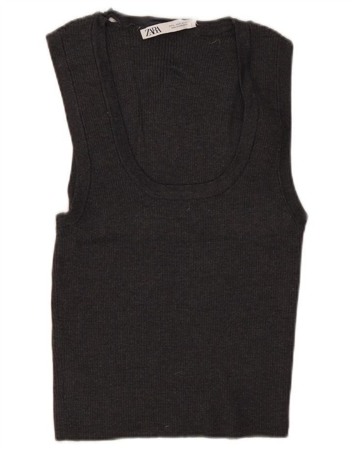 Zara Mujer Top Corto Sin Mangas ES 40 XL Gris