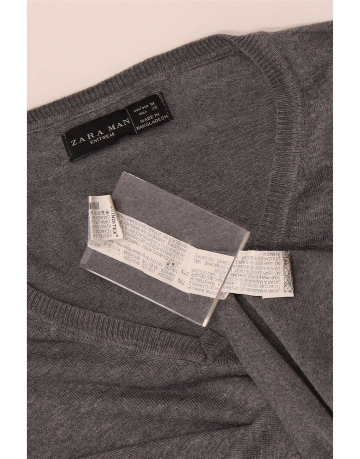 Zara Hombre Jersey Cuello Pico Viscosa Gris Medio