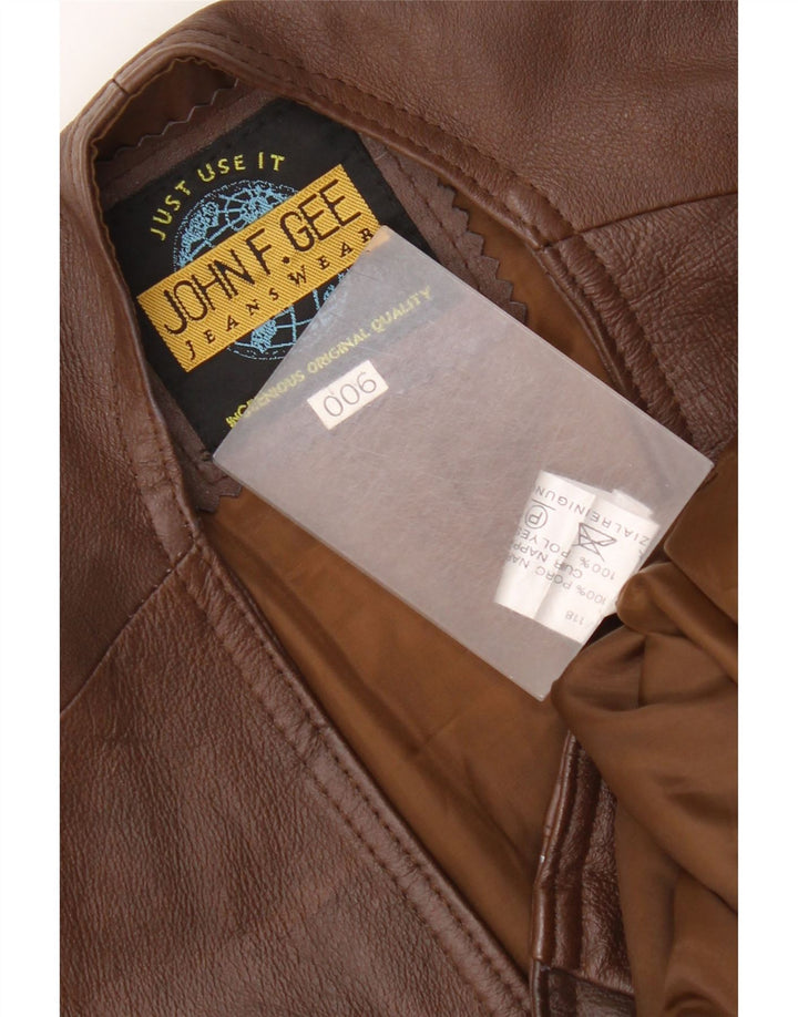 John F Gee Chaleco de cuero para hombre XL Marrón