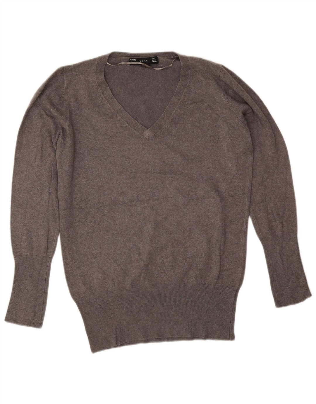 Zara - Jersey con cuello en V para mujer, talla 40, talla grande, rayón gris
