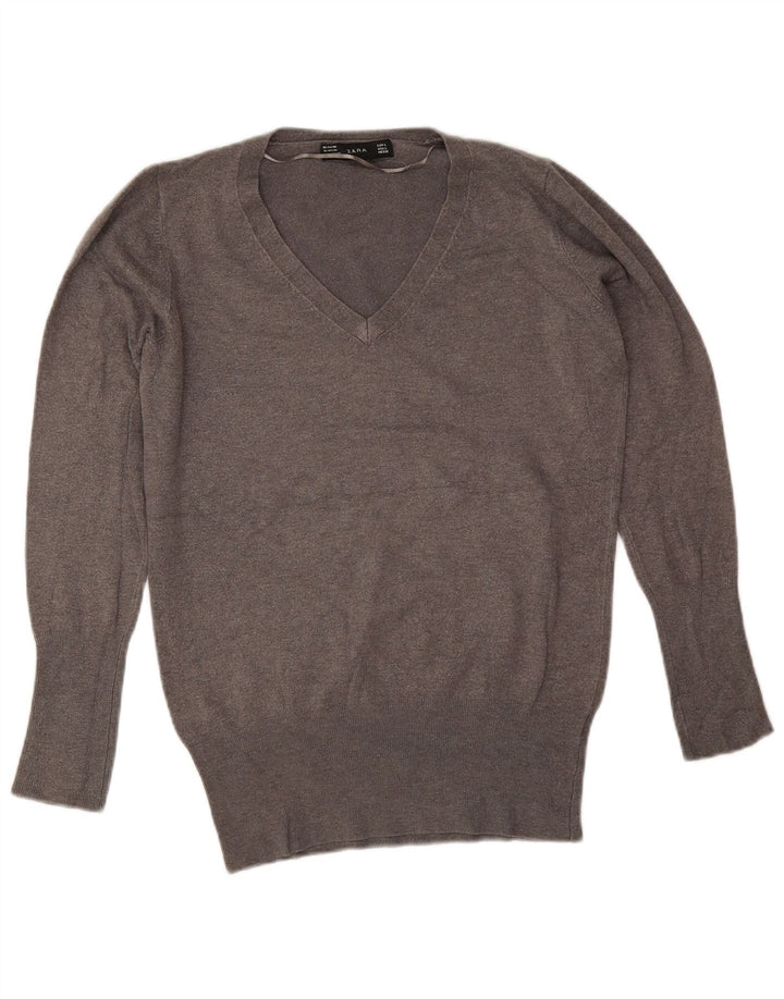 Zara - Jersey con cuello en V para mujer, talla 40, talla grande, rayón gris
