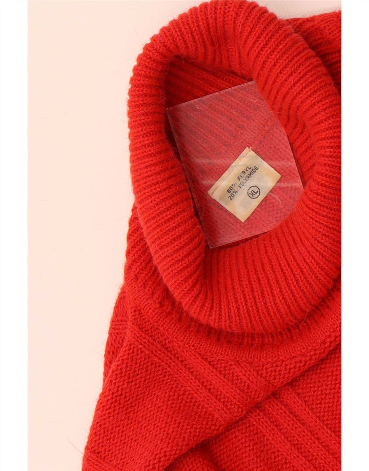 Vintage hombres rollo cuello jersey suéter XL rojo acrílico