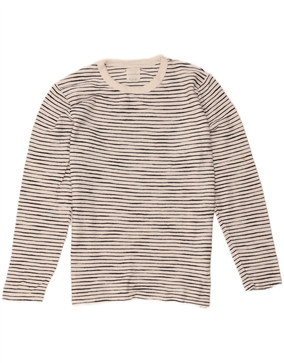 Zara Hombre Top Manga Larga Algodón Rayas Blanco Grande