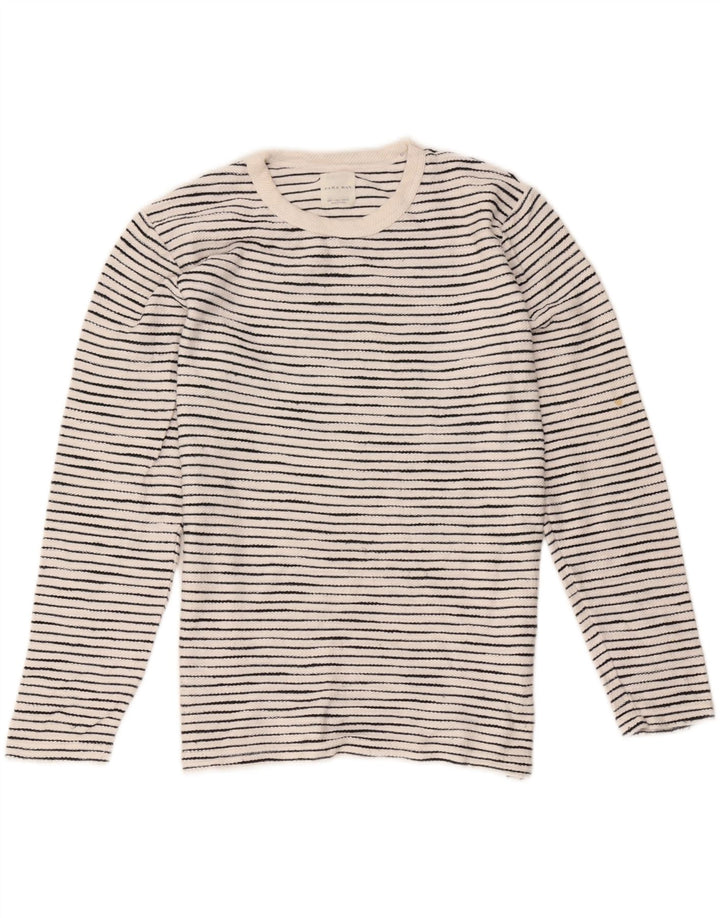 Zara Hombre Top Manga Larga Algodón Rayas Blanco Grande