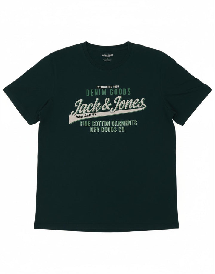 JACK & JONES Mens Graphic T-Shirt Top Medium Green Cotton