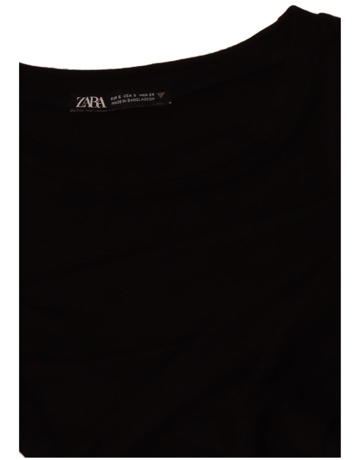 Zara Mujer Crop Top Manga Larga UK 8 Small Negro