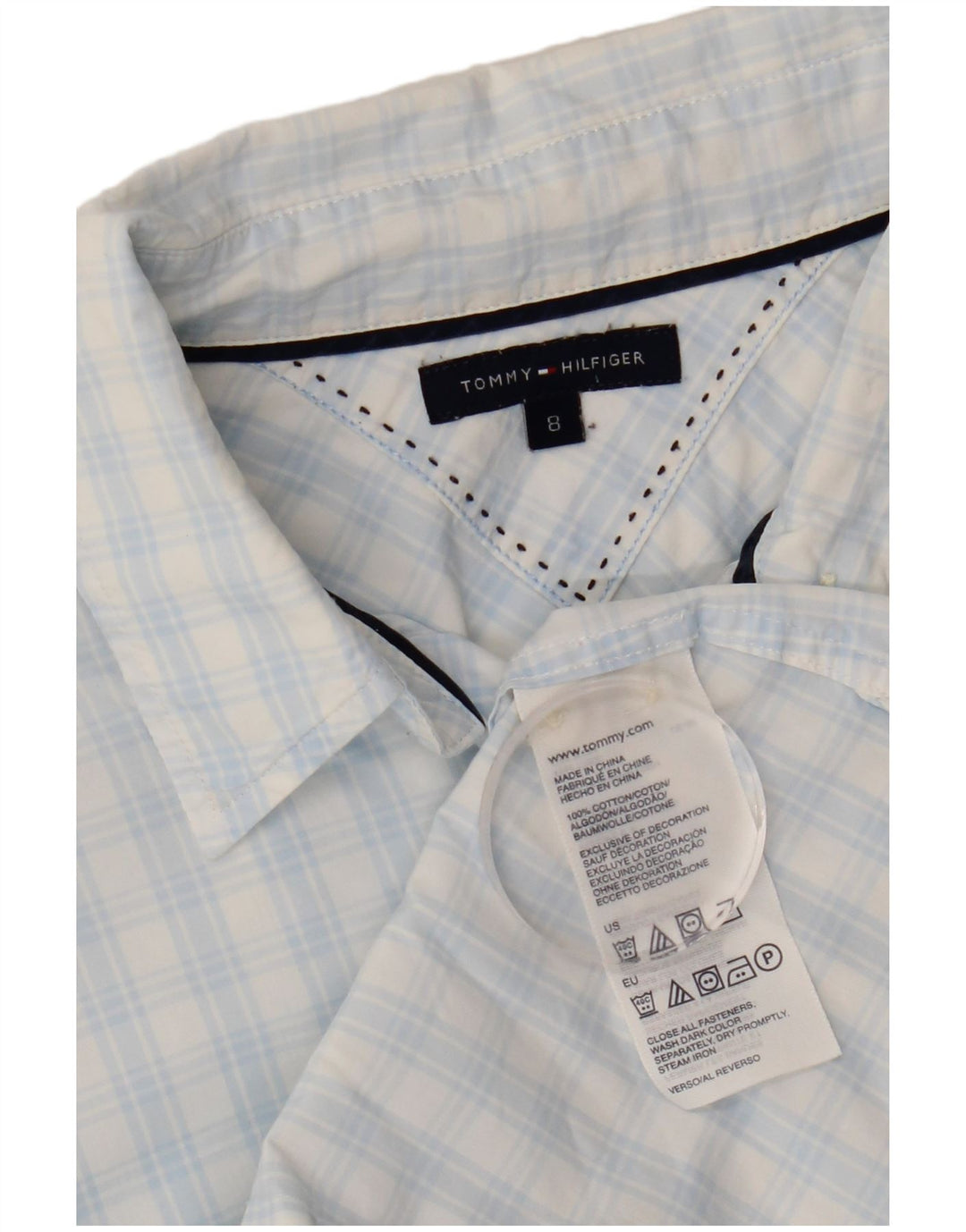 Tommy Hilfiger Camisa para mujer US 8 Algodón a cuadros azul mediano