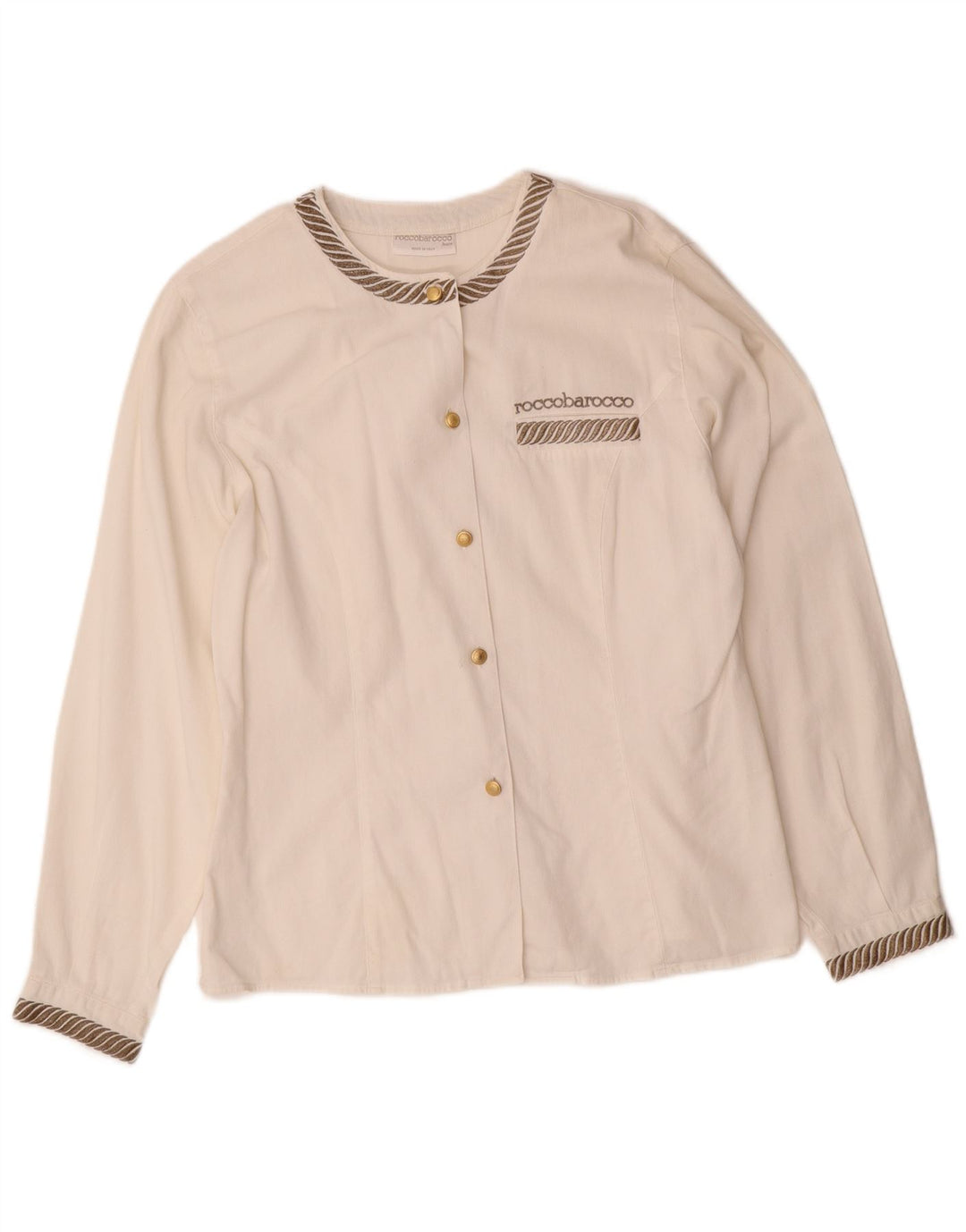 ROCCOBAROCCO Blusa camisera para mujer IT 46 Grande Algodón a rayas blancas