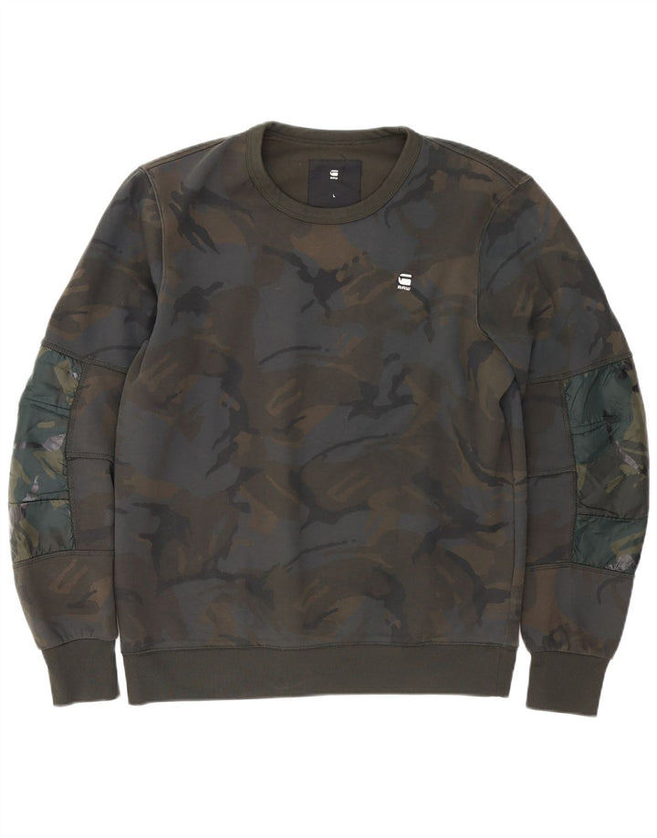 G-Star Hombre Sudadera Jumper Large Caqui Camuflaje Poliéster