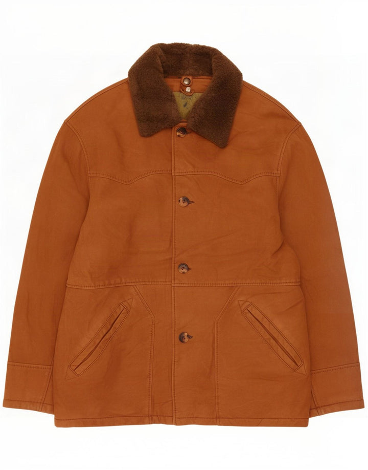 Chaqueta de cuero vintage para hombre IT 50 marrón grande