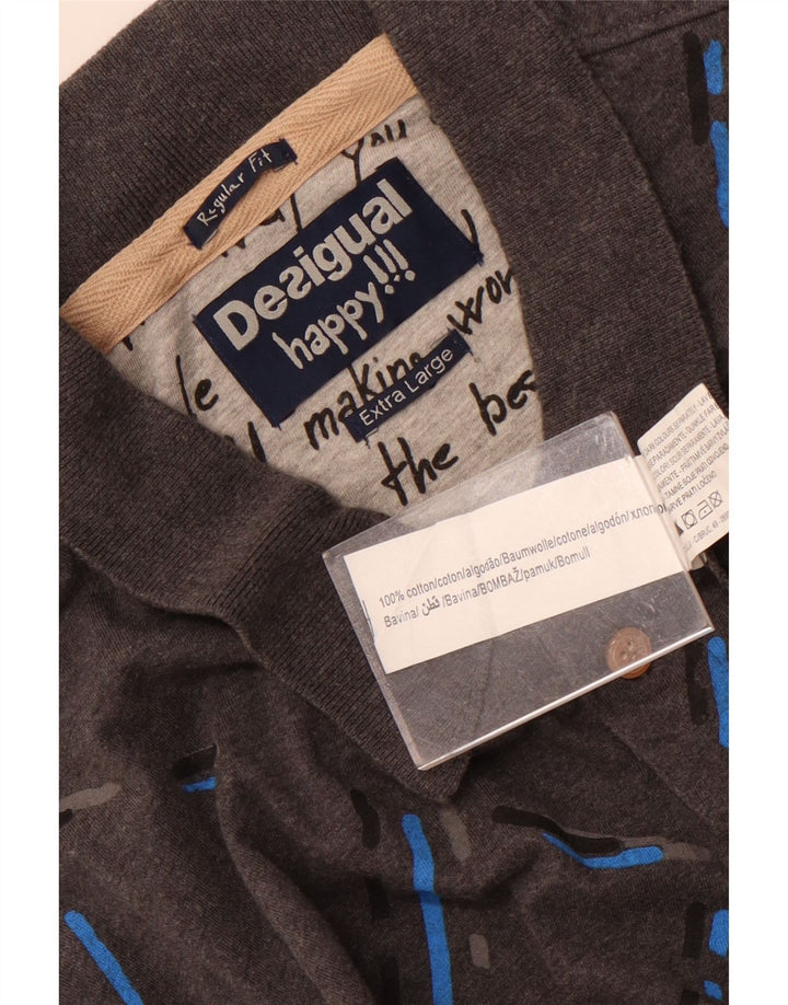 Desigual Polo Regular Manga Larga Hombre XL Gris Cuadros Algodón