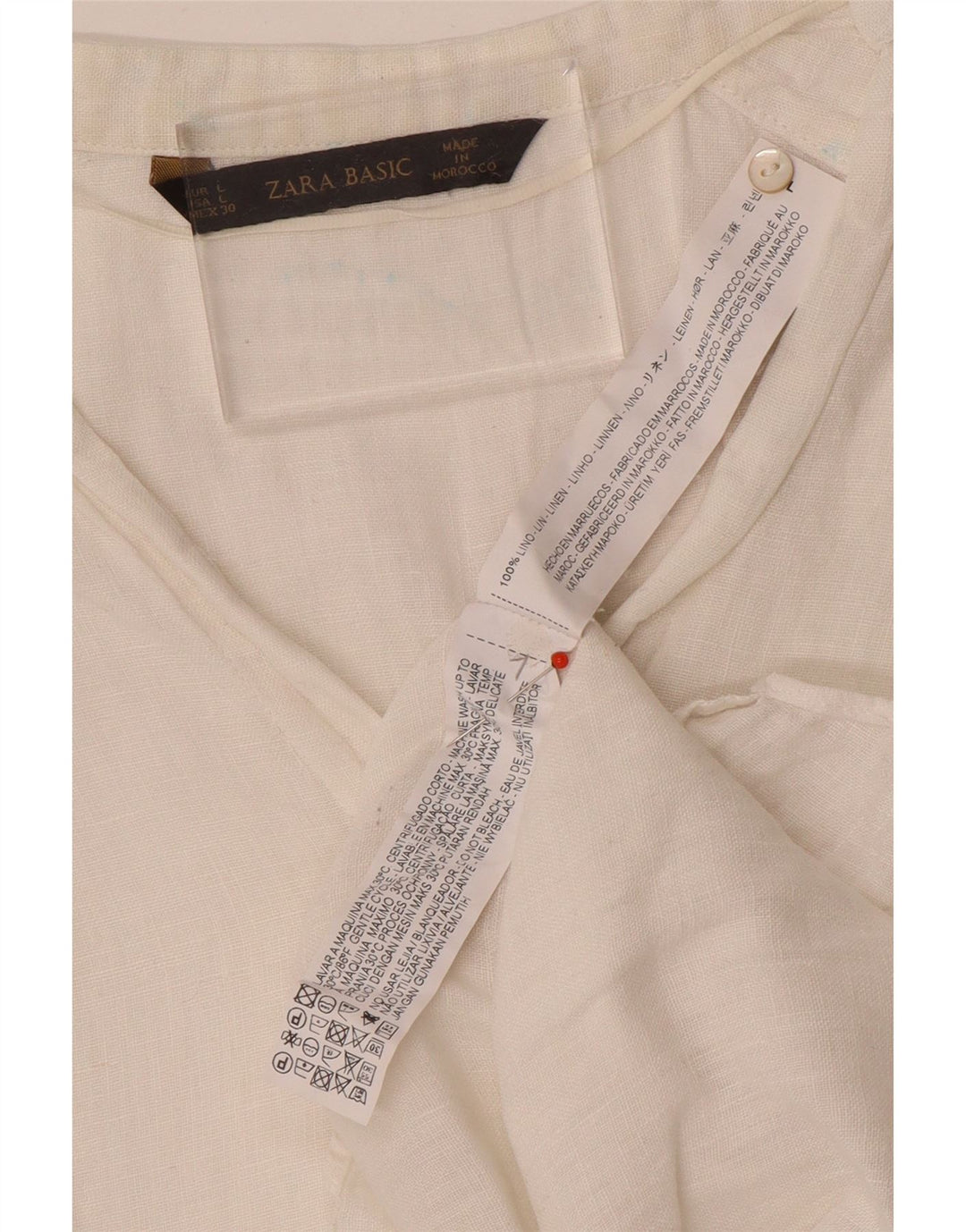 Zara Mujer Camisa UK 46 Grande Lino Blanco