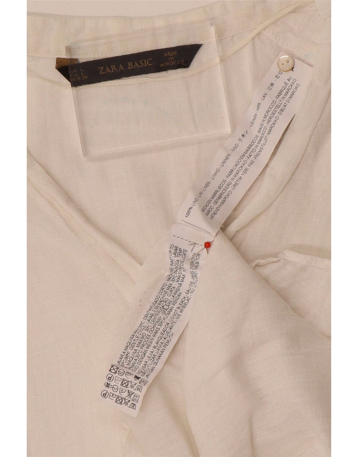 Zara Mujer Camisa UK 46 Grande Lino Blanco