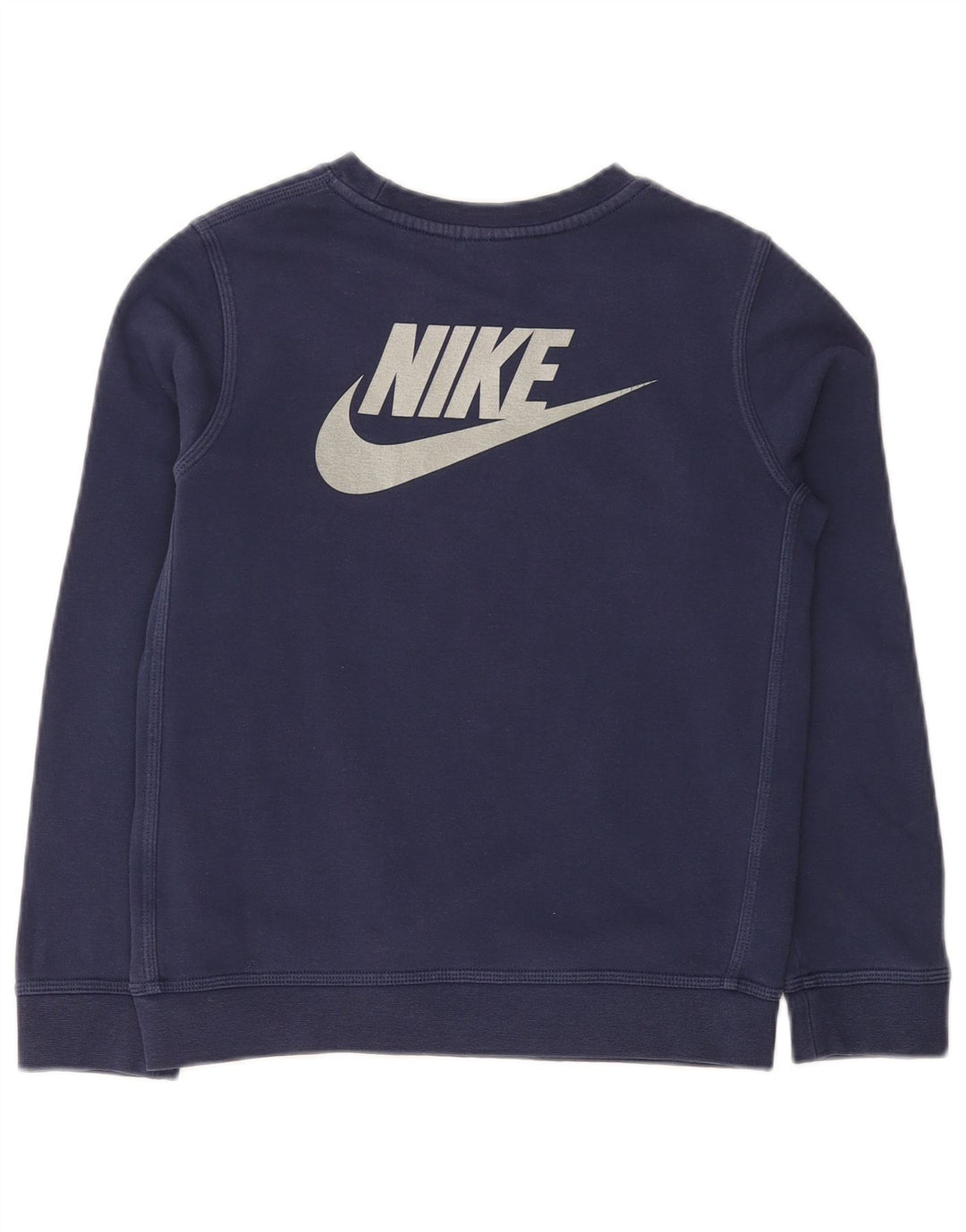 NIKE Sudadera con gráfico Swoosh para niños de 10 a 11 años, tamaño mediano, azul marino
