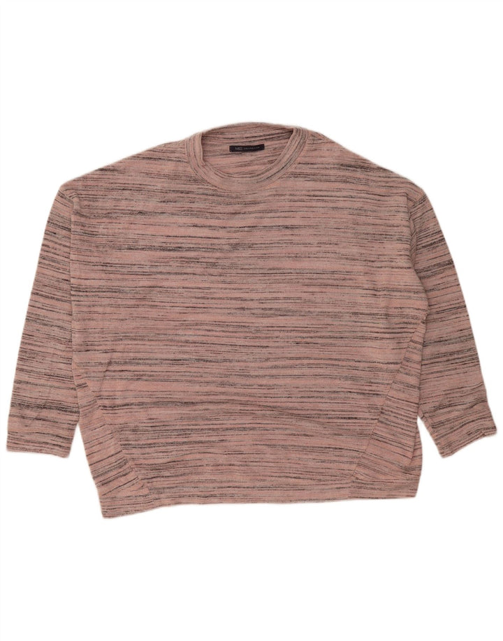Marks & Spencer - Jersey de cuello redondo para mujer, talla 40, talla mediana, color rosa a rayas