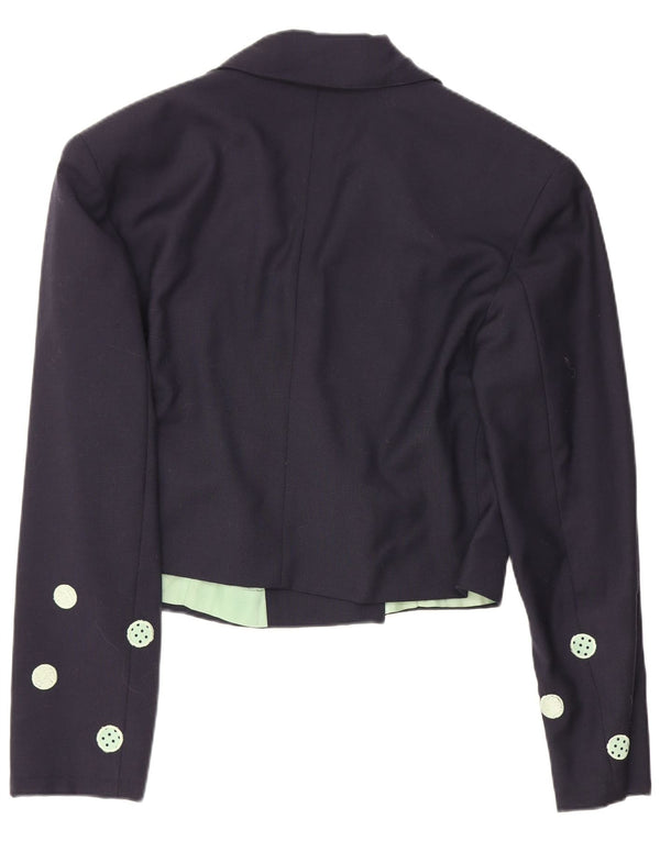 Vintage mujer crop blazer chaqueta IT 42 medio azul marino lunares