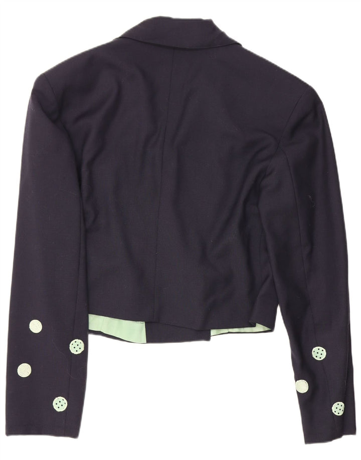 Vintage mujer crop blazer chaqueta IT 42 medio azul marino lunares