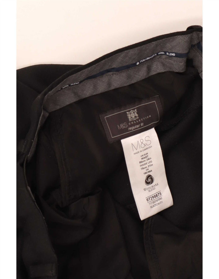 Marks & Spencer Pantalones de traje rectos de corte regular para hombre W34 L31 Lana negra