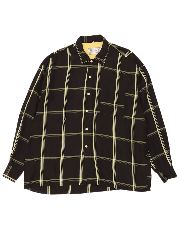 Camisa vintage para hombre Viscosa a cuadros negros grandes