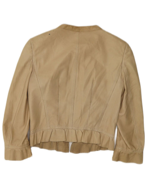Valentino Mujer Crop Chaqueta De Cuero IT 40 Small Cuero Beige