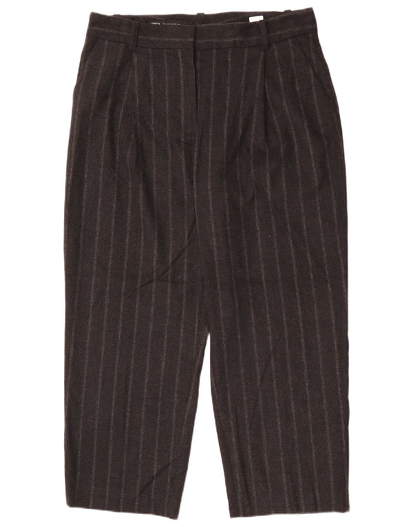 Zara Mujer Pantalón De Traje Cónico Corto Grande W30 L26 Gris Pinstripe