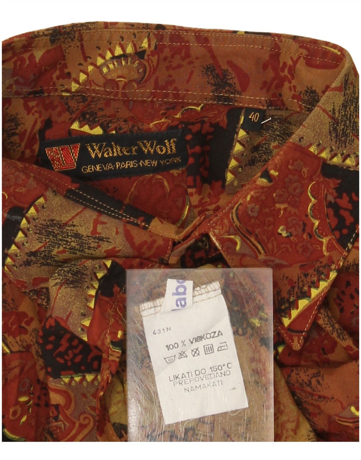 Walter Wolf - Camisa para hombre con estampado abstracto, talla 40, viscosa marrón medio