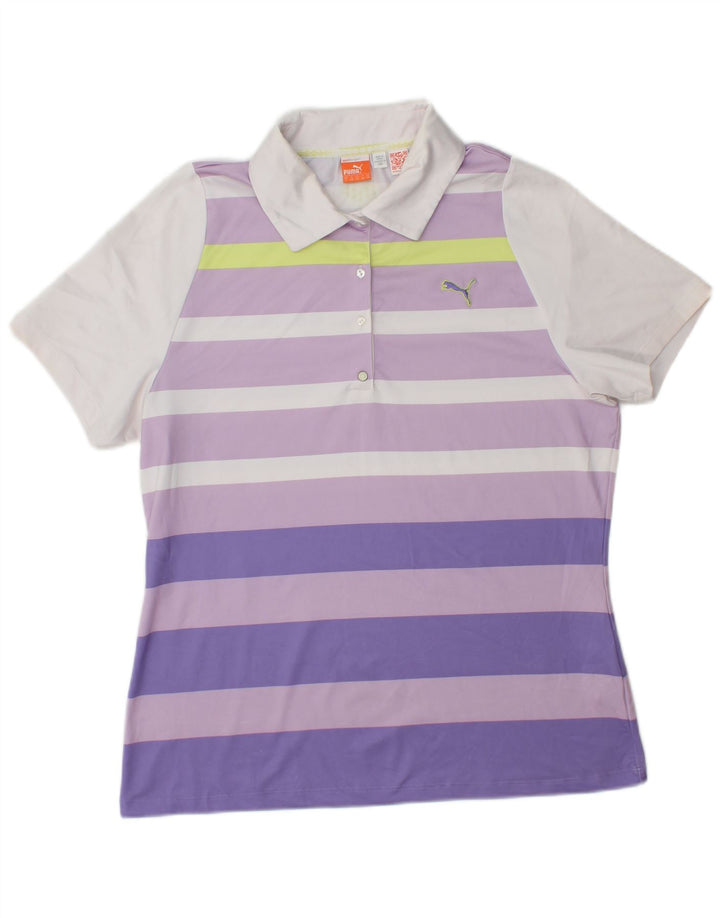 PUMA Polo para mujer UK 40 Grande Púrpura Rayas Poliéster