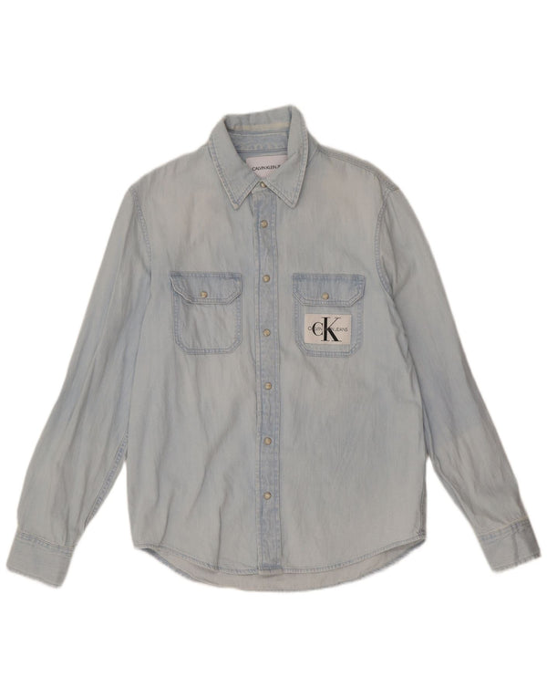 Calvin Klein Jeans Camisa vaquera para hombre pequeña azul