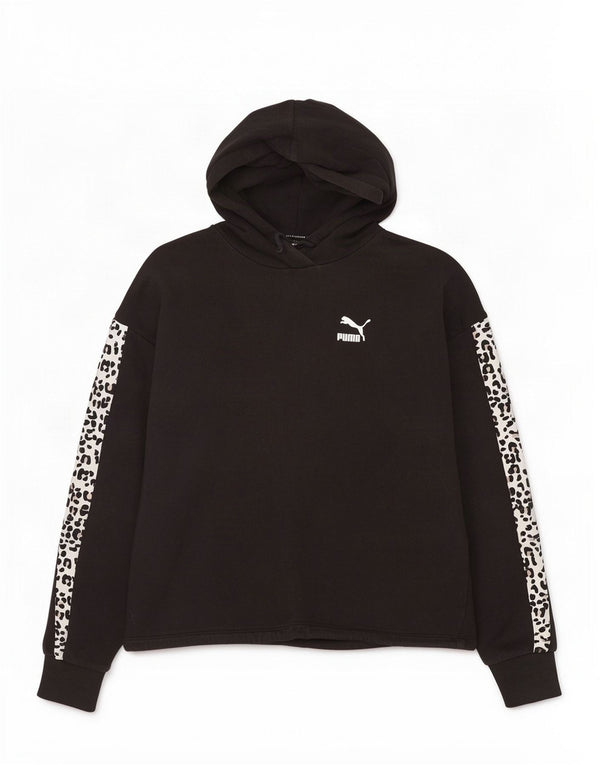 Puma Sudadera con capucha extragrande para mujer UK 10 Small Black Animal Print