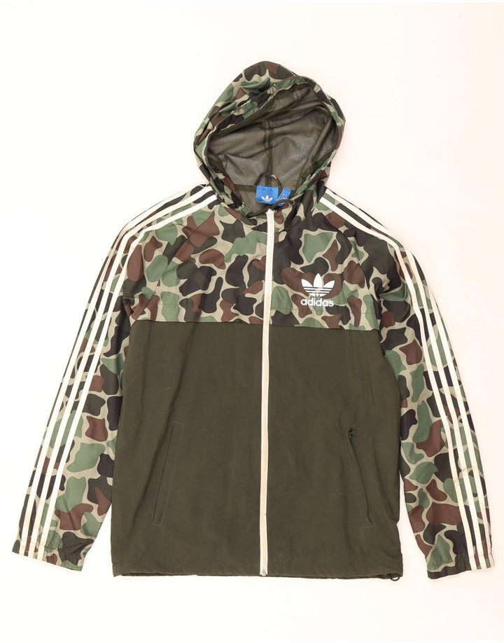ADIDAS Chaqueta impermeable con capucha para hombre UK 38 Medium Khaki Camuflaje Poliamida