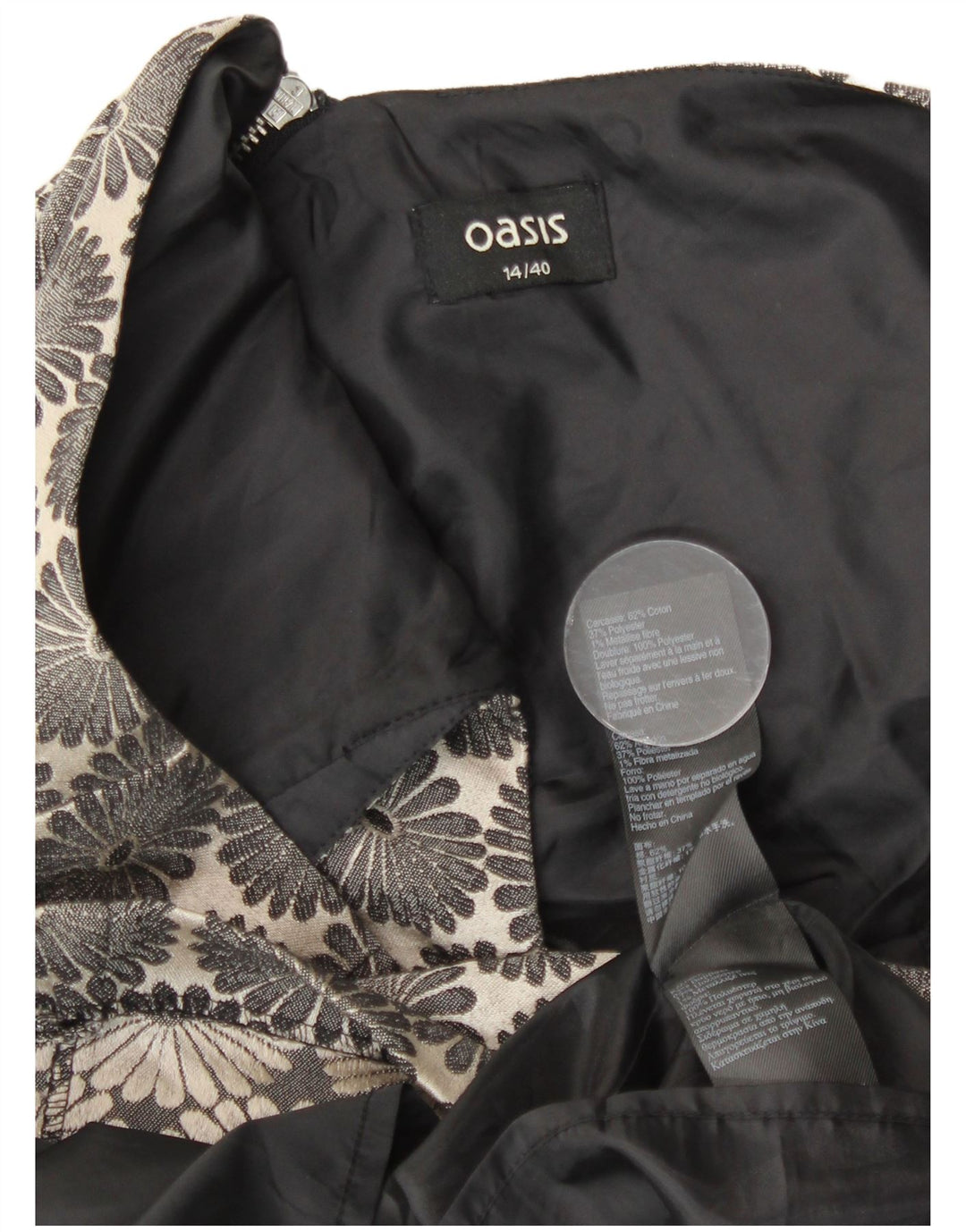 Oasis Vestido Acampanado para Mujer UK 44 Mediano Azul Marino Floral Algodón