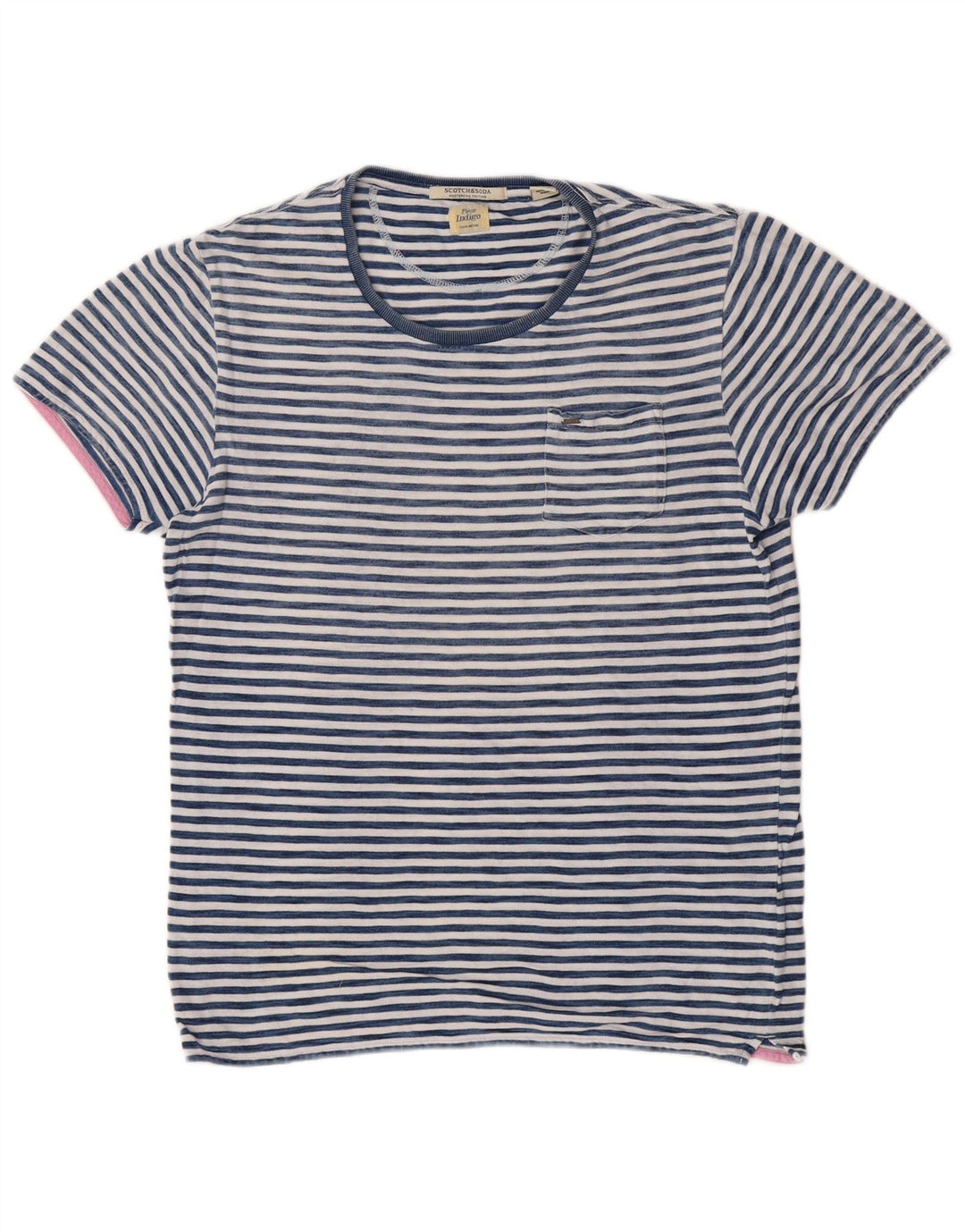 Scotch & Soda Hombre Camiseta Top Algodón Rayas Azul Medio Clásico